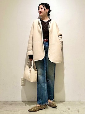 「SHIPS（シップス）のアイテム（Tシャツ/カットソー）」を使った、土倉さん（レディース・154cm）の秋コーディネート