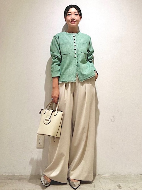 手洗い可能〉ストレッチ ツイード パール ボタン ジャケット