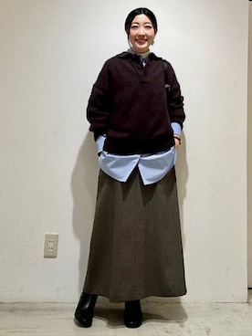 「アイテム（ジャンパースカート）」を使った、土倉さん（レディース・154cm）の冬コーディネート