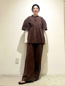 「ドロストパンツ」｜土倉さん（レディース・154cm）の春コーディネート