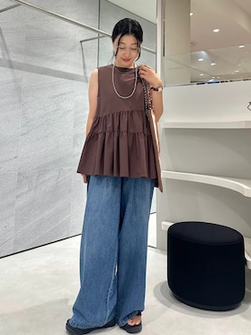 「SHIPS（シップス）のアイテム（デニムパンツ）」を使った、土倉さん（レディース・154cm）の夏コーディネート