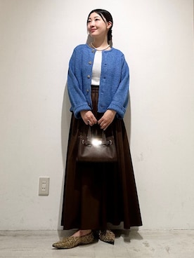 「SHIPS（シップス）の淡水パールマンテルネックレス 40cm（ネックレス）」を使った、土倉さん（レディース・154cm）の秋コーディネート