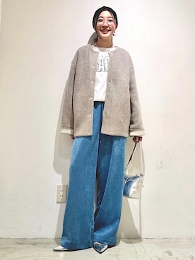 「アイテム（ノーカラーコート）」を使った、土倉さん（レディース・154cm）の冬コーディネート