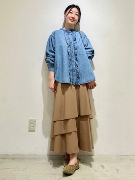 「MILOS（ミロス）の【SHIPS別注】MILOS: キルティング ショルダー（ショルダーバッグ、グリーン系）」を使った、土倉さん（レディース・154cm）の春コーディネート