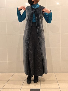 「ロングジレ」｜「アイテム（その他アウター）」を使った、keikoさん（レディース・159cm）の秋コーディネート
