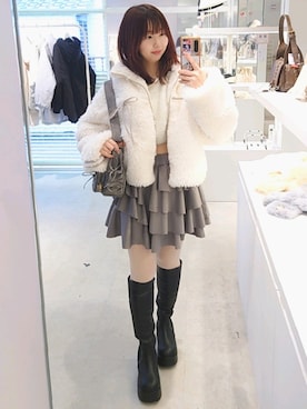 「one after another NICE CLAUP（ワンアフターアナザーナイスクラップ）のアイテム（ブルゾン）」を使った、ばらさん（レディース・152cm）の冬コーディネート