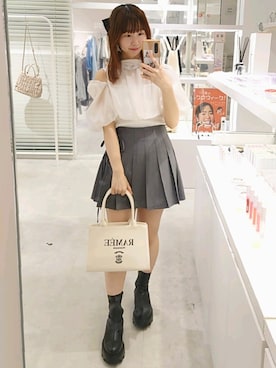 「one after another NICE CLAUP（ワンアフターアナザーナイスクラップ）の【選べるS/Mサイズ】プリーツ巻きスカート（スカート）」を使った、ばらさん（レディース・152cm）の春コーディネート