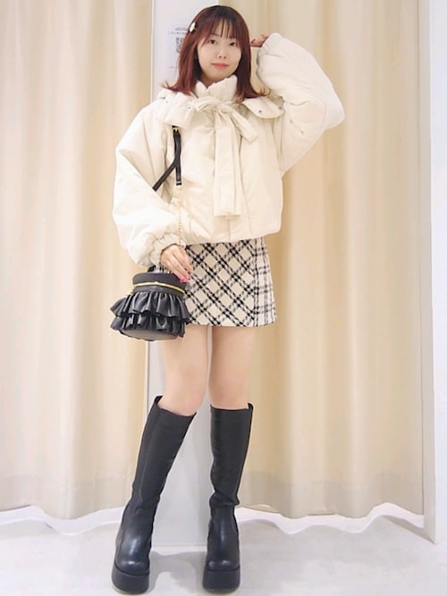 SMサイズ展開】バックレースアップツイードミニスカート（スカート