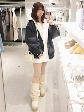「one after another NICE CLAUP（ワンアフターアナザーナイスクラップ）のアイテム（ブルゾン）」を使った、ばらさん（レディース・152cm）の冬コーディネート