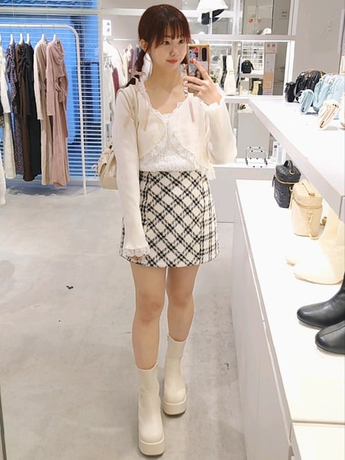 SMサイズ展開】バックレースアップツイードミニスカート（スカート