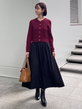 「grove（グローブ）のケーブルニットドッキングワンピース（ワンピース、レッド系）」を使った、NATSUMIさん（レディース・166cm）の秋コーディネート
