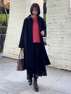 「grove（グローブ）のクラシカルな佇まい 大人のステンカラーロングコート（ステンカラーコート、ブラック系）」を使った、NATSUMIさん（レディース・166cm）の冬コーディネート