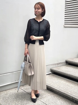 「grove（グローブ）の【貴島明日香さん着用】シアードッキングスクエアタンク（タンクトップ、ブルー系）」を使った、NATSUMIさん（レディース・166cm）の夏コーディネート