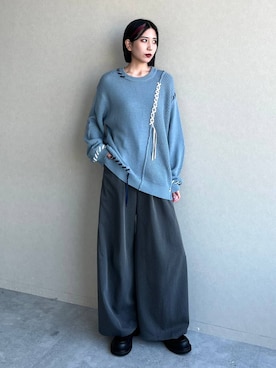 「HARE（ハレ）のビルディングソールフュージョンローファー(HARE)（ローファー）」を使った、しおりさん（レディース・173cm）の秋コーディネート