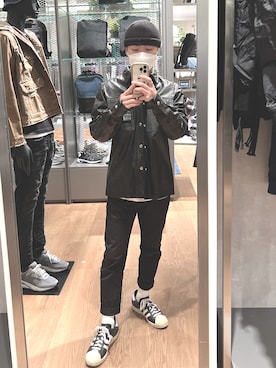 「DIESEL（ディーゼル）のアイテム（ライダースジャケット）」を使った、yngslaveさん（メンズ・165cm）の冬コーディネート
