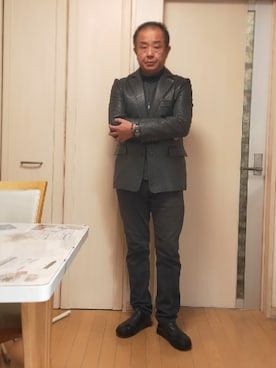 「レザー」｜「アイテム（その他トップス）」を使った、takewearさん（メンズ・174cm）の冬コーディネート