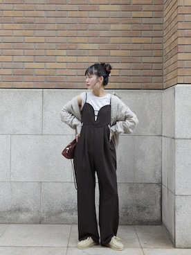「秋のコーデ」｜「アイテム（つなぎ/オールインワン）」を使った、Maiさん（レディース・159cm）の秋コーディネート
