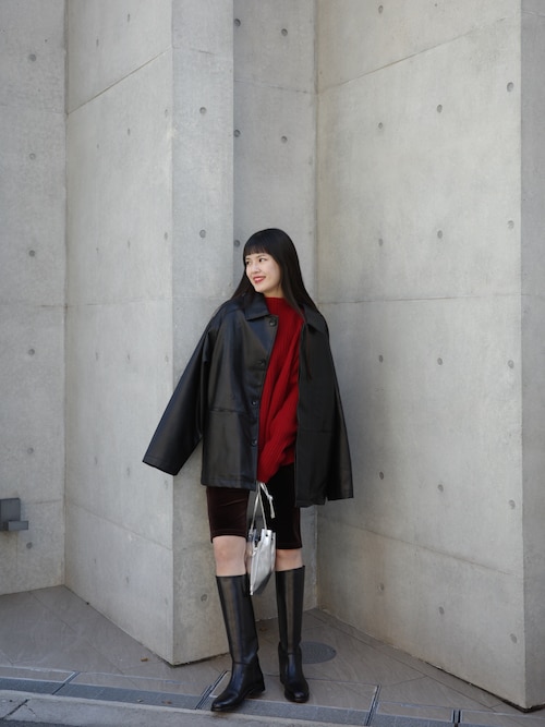ジャケット・アウター Faux Leather Over Jacket EN NEUME EN NEUME コート アウター Faux Leather Over Jacket レディース