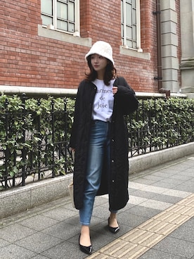 「ファー」｜「アイテム（ノーカラーコート）」を使った、Risaさん（レディース・165cm）の冬コーディネート
