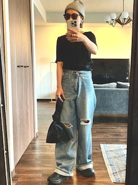 「YELLOWS PLUS（イエローズプラス）のアイテム」を使った、mog_eeさん（レディース・156cm）の夏コーディネート