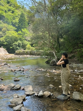 「キャンプスタイル」｜「アイテム（オールインワン・サロペット）」を使った、mog_eeさん（レディース・156cm）の夏コーディネート