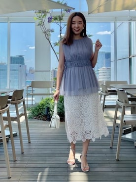 「レーススカート」｜「アイテム（チュニック）」を使った、Couture Broochさん（レディース・162cm）の夏コーディネート