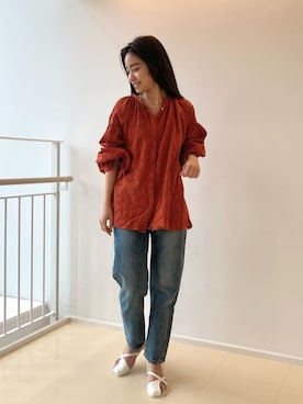 「Ungrid（アングリッド）のハイウエストスリムテーパードデニム（デニムパンツ）」を使った、河村姫夏さん（レディース・152cm）の春コーディネート