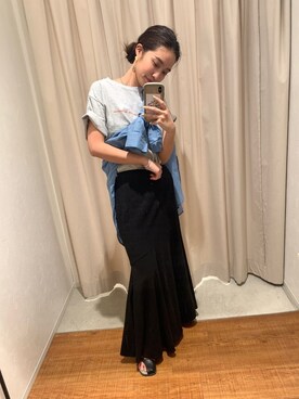 「Ungrid（アングリッド）のフィットマーメイドスカート（スカート）」を使った、河村姫夏さん（レディース・152cm）の春コーディネート