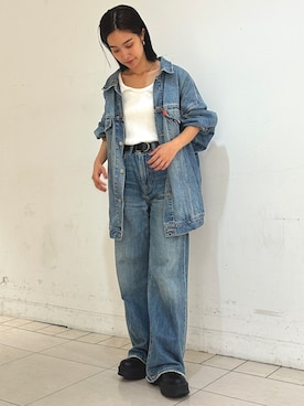 「アイテム（デニムジャケット）」を使った、河村姫夏さん（レディース・152cm）の秋コーディネート