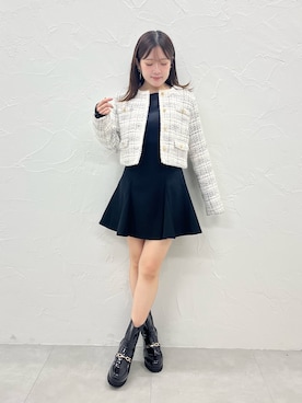 「アイテム（ノーカラージャケット）」を使った、aiveeさん（レディース・148cm）の秋コーディネート