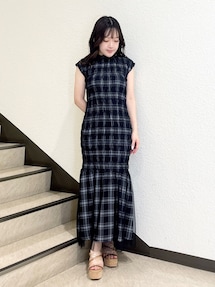 MERCURYDUO シアーチェックシャーリングマーメイドワンピース ブラック シアーチェックシャーリングマーメイドワンピース[品番