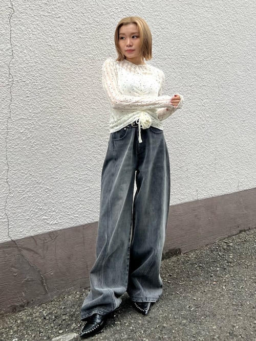 ドットフラワージャカードトップス（Tシャツ/カットソー）｜CALNAMUR