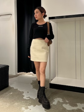 「MURUA（ムルーア）のアイテム（スカート）」を使った、石黒芹奈さん（レディース・148cm）の秋コーディネート