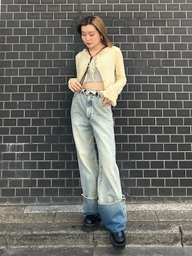 「CALNAMUR（カルナムール）の【Wrangler】デニムパンツ（デニムパンツ、ブルー系）」を使った、SERINAさん（レディース・148cm）の春コーディネート