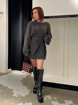 「MURUA（ムルーア）のアイテム（スカート）」を使った、石黒芹奈さん（レディース・148cm）の秋コーディネート