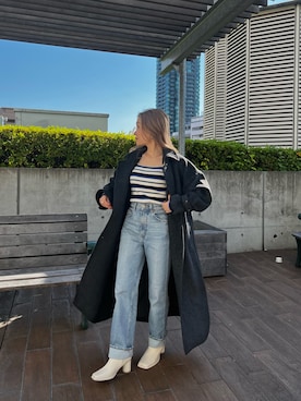 「MURUA（ムルーア）のアイテム（ステンカラーコート）」を使った、石黒芹奈さん（レディース・148cm）の秋コーディネート