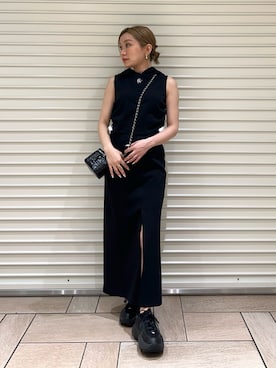 「CALNAMUR（カルナムール）のポンチタイトセットアップワンピース（ワンピース、ブラック系）」を使った、SERINAさん（レディース・148cm）の夏コーディネート