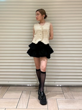 「CALNAMUR（カルナムール）のツイードコンパクトベスト（ベスト、ベージュ系）」を使った、SERINAさん（レディース・148cm）の夏コーディネート