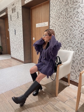 「MURUA（ムルーア）のスリーブフリンジカーディガン（カーディガン/ボレロ）」を使った、SERINAさん（レディース・148cm）の秋コーディネート