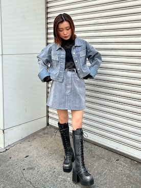 「アイテム（デニムジャケット）」を使った、石黒芹奈さん（レディース・148cm）の夏コーディネート