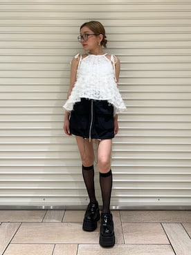 「CALNAMUR（カルナムール）のフリンジアメリカンスリーブトップス（シャツ/ブラウス、ホワイト系）」を使った、SERINAさん（レディース・148cm）の夏コーディネート
