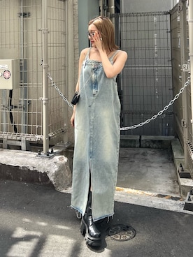 「CALNAMUR（カルナムール）の【Wrangler】デニムワンピース（ワンピース、ブルー系）」を使った、SERINAさん（レディース・148cm）の春コーディネート