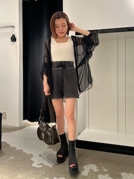「シアーシャツ」｜「アイテム（ブラウン系）」を使った、石黒芹奈さん（レディース・148cm）の夏コーディネート