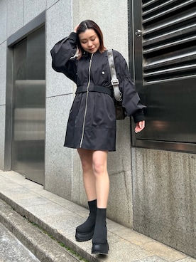 「MA-1」｜「アイテム（ワンピース/ドレス）」を使った、石黒芹奈さん（レディース・148cm）の冬コーディネート