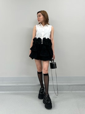 「CALNAMUR（カルナムール）のバルーンキュロット（その他パンツ、ブラック系）」を使った、SERINAさん（レディース・148cm）の夏コーディネート