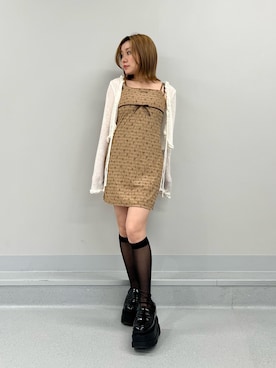 「CALNAMUR（カルナムール）のフリルカラーカーデ（カーディガン/ボレロ、ホワイト系）」を使った、SERINAさん（レディース・148cm）の夏コーディネート