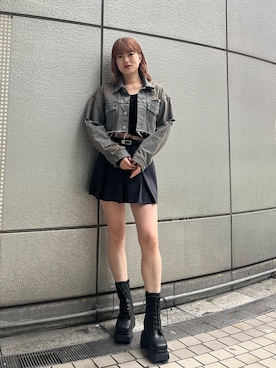 「厚底ブーツ」｜「アイテム（デニムジャケット）」を使った、片岡玲菜さん（レディース・165cm）の冬コーディネート