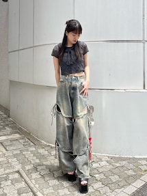 EMODA カットアウトルーズジーンズ EMODA ジーンズ デニム デニムパンツ カットアウトルーズ