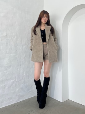 「EMODA（エモダ）のSHAGGY JK CO（その他アウター、ベージュ系）」を使った、片岡玲菜さん（レディース・165cm）の秋コーディネート