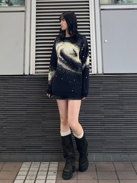 「EMODA（エモダ）のスパイラルジャガードニット（ニット/セーター）」を使った、片岡玲菜さん（レディース・165cm）の冬コーディネート